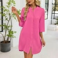 thumbnail image 4 of Levmjia Women's Dress V Neck Casual Single Breasted Mid Sleeve Solid Color Short Sleeve Shirt Dress Knee Length Lapel Button Down Summer Vacation, 4 of 7