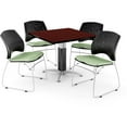 thumbnail image 2 of ofm core collection breakroom bundle, 36" square metal mesh base multi-purpose table in mahogany, 4 stars stacking chairs in coral pink (pkg-brk-017-0040), 2 of 5