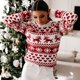 thumbnail image 2 of Suéter de Navidad de otoño e invierno para mujer, jersey de punto para mujer, suéter con estampado de alce y copo de nieve, 2 of 5