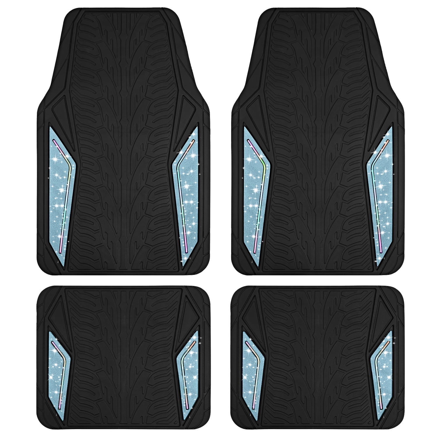 Road Comforts Glitter Car Floor Mats, Glitter Rubber Floor Mats Full Set,Shiny Sparkle Design, Universal Fit, Easy to Clean, Anti-Slip Protection Blue