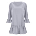 thumbnail image 3 of AherBiu Robes en Coton et Lin pour Femmes Manches 3/4 Col en V à Volants Droites Été Décontractées Amples Courtes, 3 of 6
