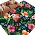 thumbnail image 2 of Summer Tropical Washable Living Room Rugs 5'x8', Flowers Shells Starfish Black Background Low Pile Throw Large Area Rug Non-Slip Sturdy Edge Binding Carpet for Living Room Kitchen Office, 2 of 9