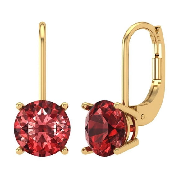 3 ct Lever-Back Drop Dangle Earrings for Women | 7.5mm Round Cut Natural Garnet | 18K Yellow Gold
