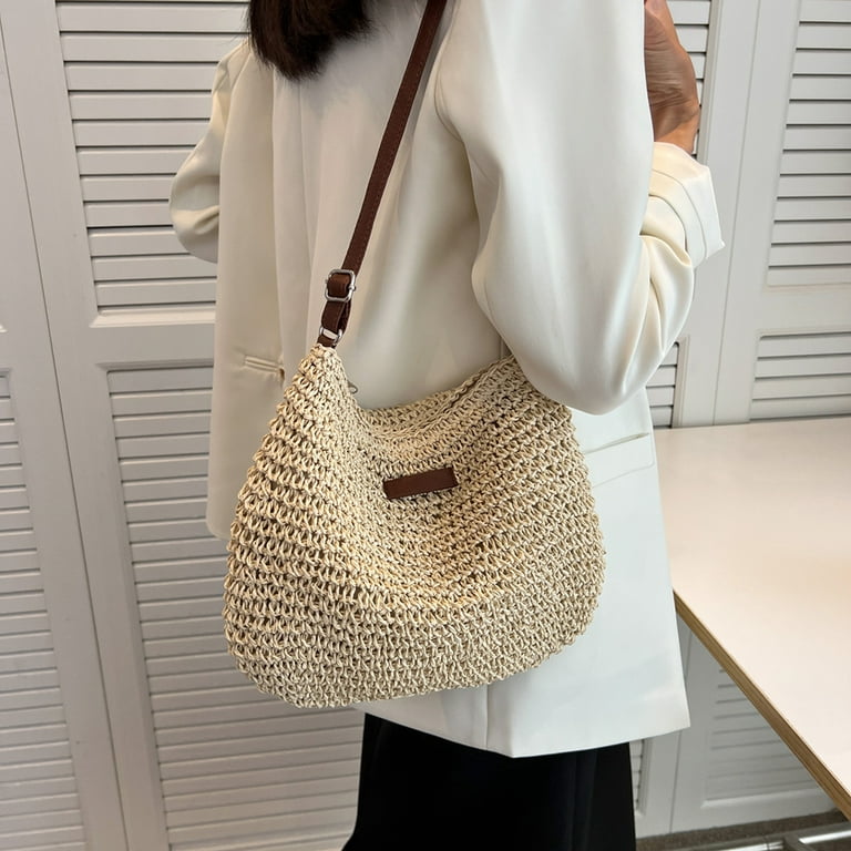 OWGSEE Straw Beach Bag, Small Straw Purse for Women Summer Woven Beach Bag  Shoulder Crossbody Bags Handbag for Vacation (A Beige): Handbags