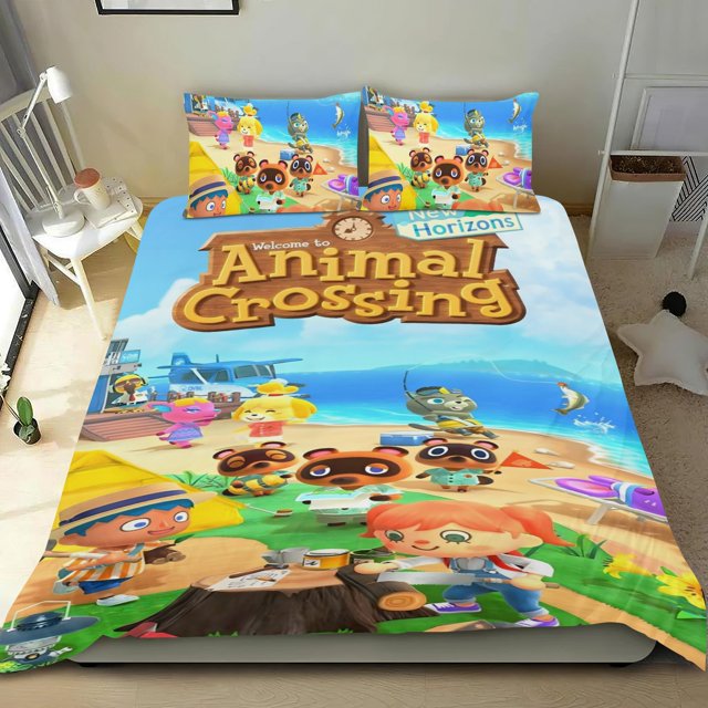 Animal Crossing Conjunto de sábanas temático, trío de piezas, cómodo y amigable con la piel, diseño único, regalo de decoración para el hogar para familiares, amigos y fans,173cm *218cm