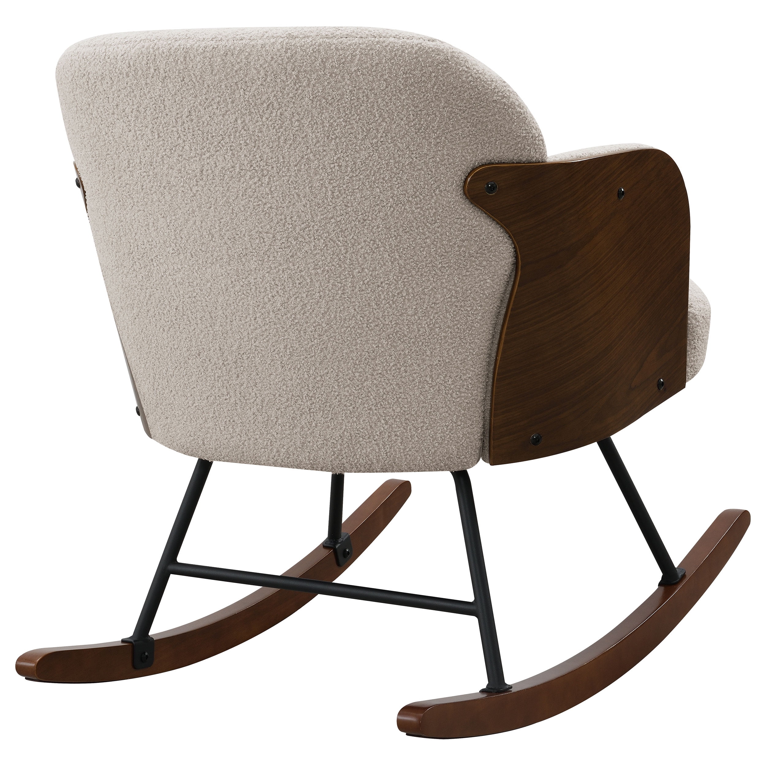 Acpouw Beige Boucle Upholstered Rocking Chair with Walnut Bentwood Frame, Metal Legs, Wooden Rockers, Smooth Motion, 31"H x 27"W x 35.25"D Accent Nursery Rocker