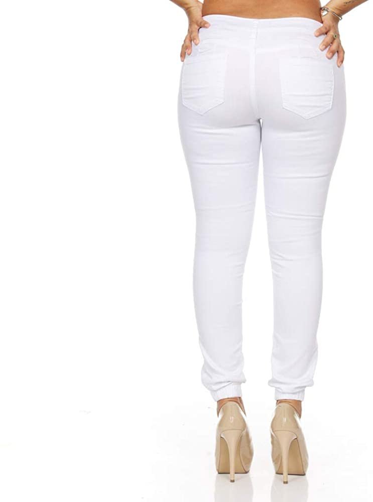 YDX Smart Jeans Juniors Denim Joggers for Women Cute Comfort Stretch High Rise White Size 24 Plus - image 3 of 8