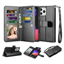 iPhone 13 Mini Case, Wallet Case for iPhone 13 Mini, iPhone 13 PU Leather Case, Njjex Luxury PU Leather [9 Card Slots Holder ] Carrying Folio Flip Cover [Detachable Magnetic Hard Case] -Black