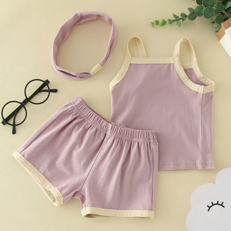 

nsendm Newborn Infant Baby Girls Boys Sleeveless Strap Vest T Shirt Tops Shorts Headband 3PCS Outfits Size Small Girls Clothes Childrenscostume Purple 6-12 Months