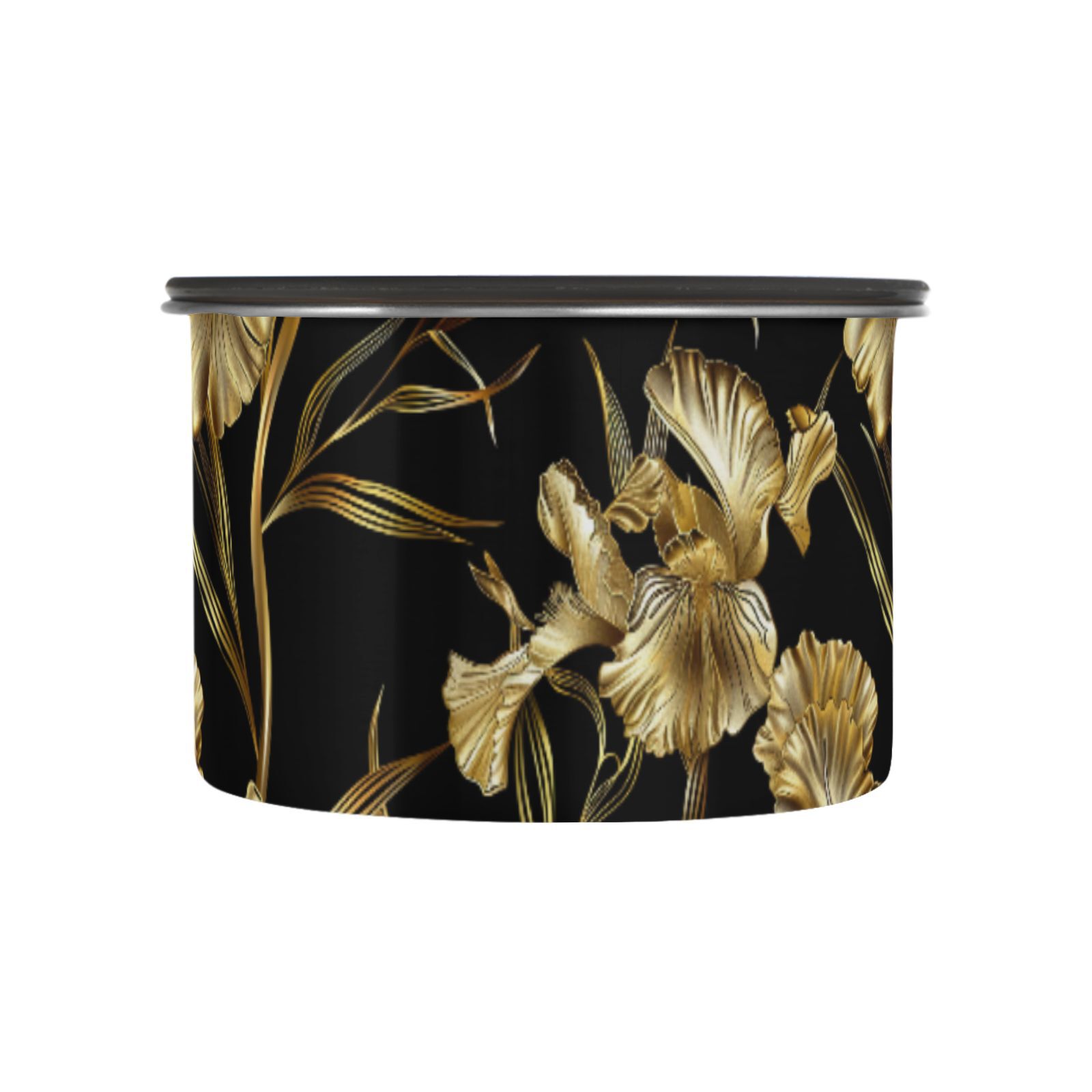 Gold Iris Flower Airtight Coffee Bean Canister 30oz Food Storage Containers with Lids For Gournd, Tea, Sugar, Flour, Rice, Cereal, Candy Cookie Jar