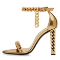 thumbnail image 2 of FSJ Women Ornamental Chains Open Almond Toe Sandals Ankle Strap Metal Block High Heels Shiny Party Date Night Club Shoes Size 6.5 Gold, 2 of 4