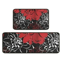 Red and Black Pioneer Flower Pattern Kitchen Rugs Sets Of 2,Anti Fatigue Kitchen Mat Rugs Non Slip Washable,Decorative Kitchen Floor Mats for Kitchen,Sink,Laundry,17"X30" 17"X47"