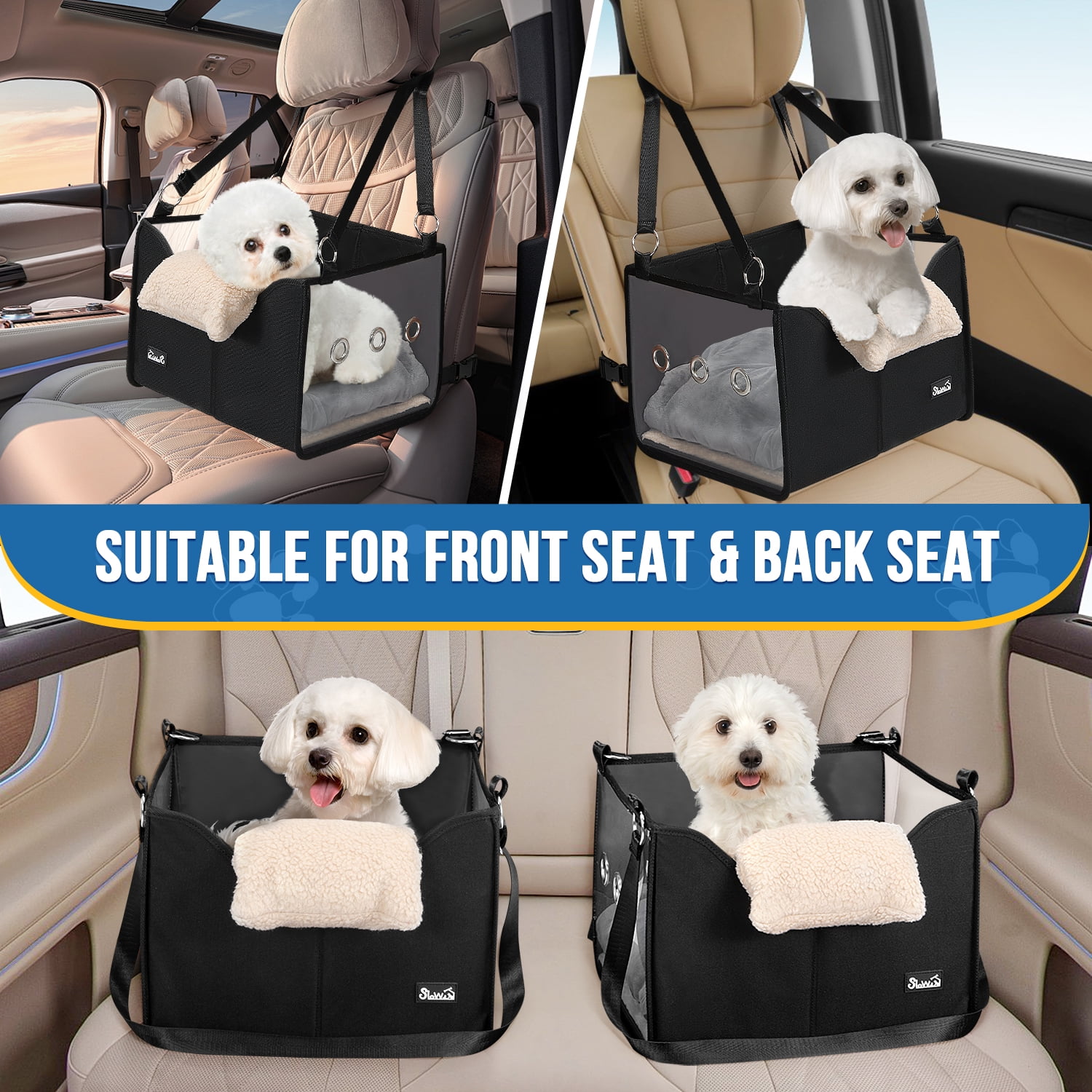 AUTOWT Dog Car Seat - Detachable Booster with Safe Leash, Foldable with Clear Panel for Pets Under 18 lb