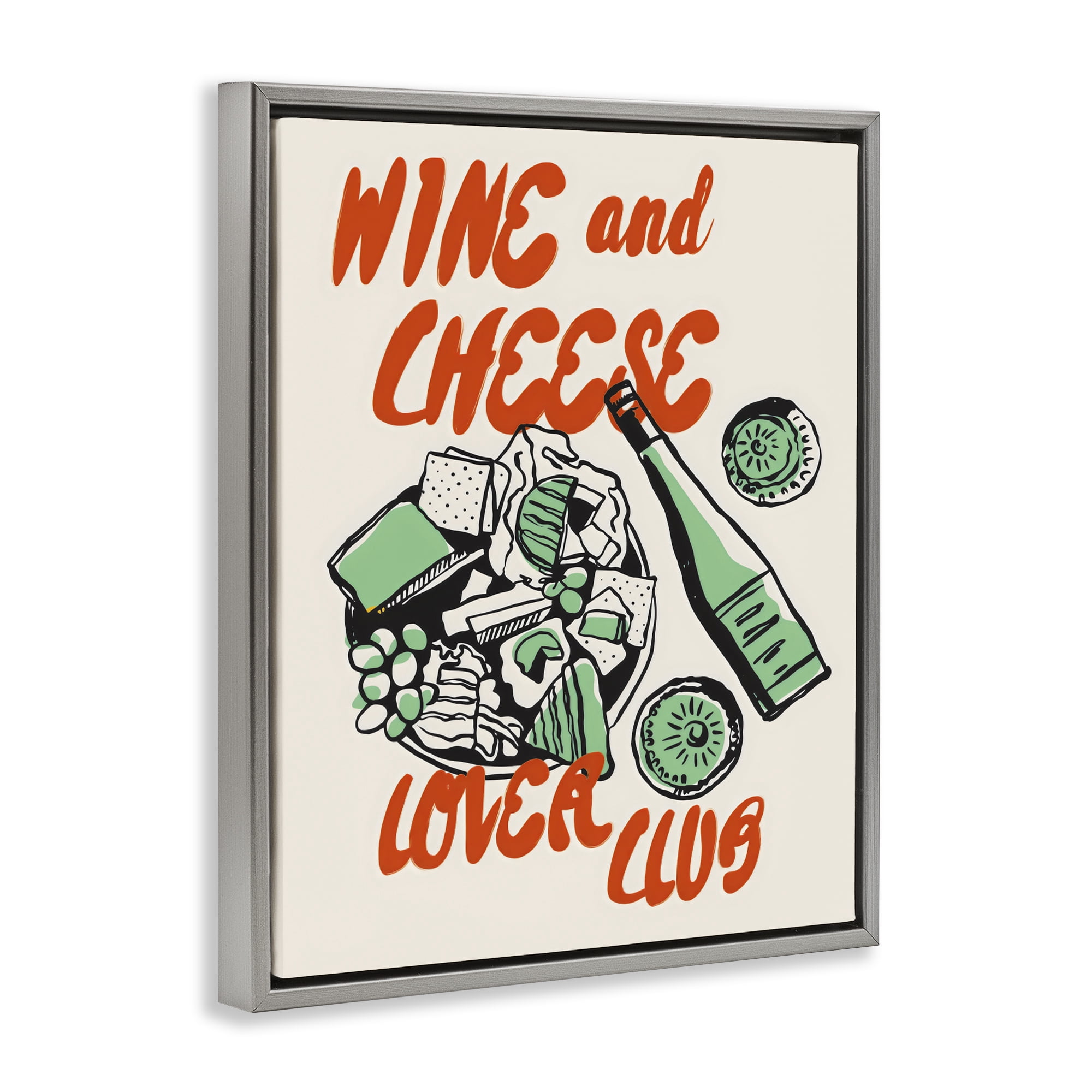 Stupell Industries Wine & Cheese Lover Club Gray Framed Floater Canvas Wall Art, design by The Prints Vibe
