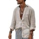 thumbnail image 1 of Vintage Cotton Linen Shirt Men Casual Long Sleeve Oversize Tops V Neck Boho Style Mens Shirts Men's Breathable T-shirt Plus Size, 1 of 5