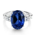 thumbnail image 3 of Gem Stone King 925 Sterling Silver Blue Created Sapphire and Lab Grown Diamond Engagement Ring for Women | 6.70 Cttw | Oval 14X10MM | Gemstone September Birthstone | Size 9, 3 of 6