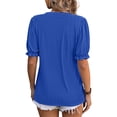 thumbnail image 2 of Ritualay Ladies Summer Tops V-Neck T-shirt Beach Bohemian Tee Short Sleeve Loose Basic Color Blue S, 2 of 3