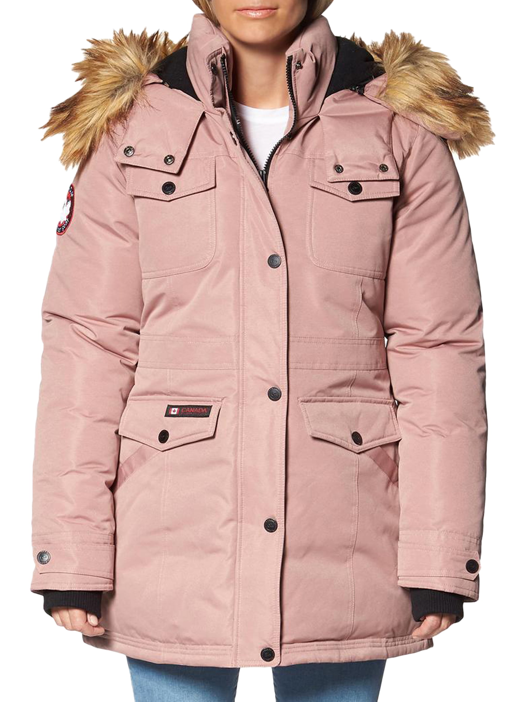 Long Puffer Bubble Jacket with Natural Fur Trimmed Hood CANADA WEATHER GEAR Girls Winter Coat