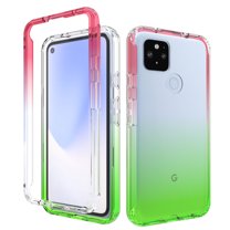 Google Pixel 4a with 5G Case, Rosebono Full-Body Rugged Ultra Transparency Hybrid Protective Case With Built-in Screen Protector Google Pixel 4a 5G Version (Red/Green)