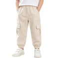 thumbnail image 3 of Frnrwgo Boys Girls Cargo Pants Loose Fit Lightweight Elastic Waist Casual Daily Joggers 3-13 Years, Beige, 3 of 10
