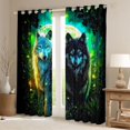 thumbnail image 2 of Manfei Wild Wolves Blackout Curtains,Dark Moon Woodland Curtains Pack of 2 (42x84 Each),Green Black, 2 of 7