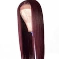 thumbnail image 5 of Teissuly Front Lace Wig Wine Red Long Straight Hair Chemical Fiber Wig, 5 of 9