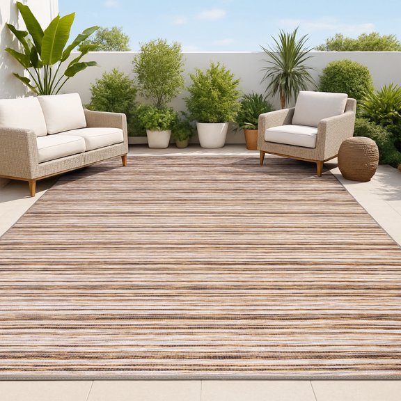 JONATHAN Y TUSCAN SUN 8 x 10 Area Rug, Finn Farmhouse Pinstripe - Natural/Brown, TSN103A-8