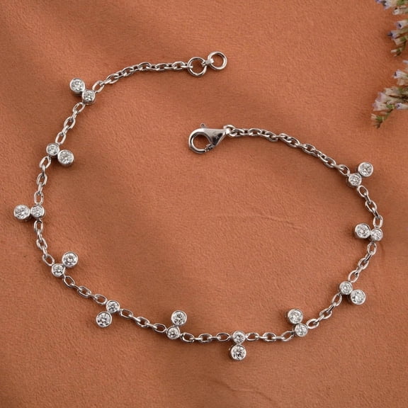 2.22Ct Round Cut Lab Created Diamond Women's Chain Bracelet 14K White Gold Plated Silver