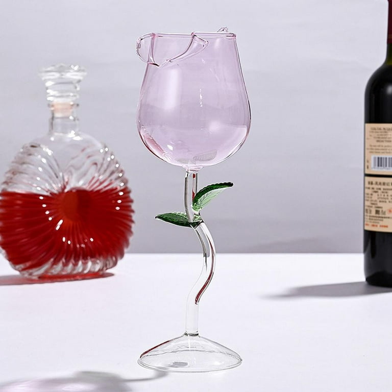 Rose Shape Wine Glasses Pink/transparent Wine Glass Rose-shaped Wine Glasses  Cups Clear/pink Red Wine Glasses Cups Unique Wine Glass Cup For Party Wed