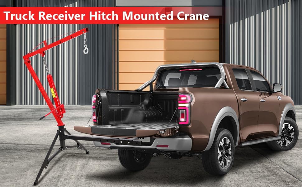 Towallmark 1000LBS Hydraulic Truck Crane, Pickup Truck Crane, Receiver Hitch Mounted with 360 Swivel and 3 Boom Capacities for Workshops Construction, Red