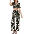 thumbnail image 2 of INSPIRE CHIC Women's Floral Square Neck Crop Blouse and Tie Waist Wide Leg Pants Set, 2 of 6
