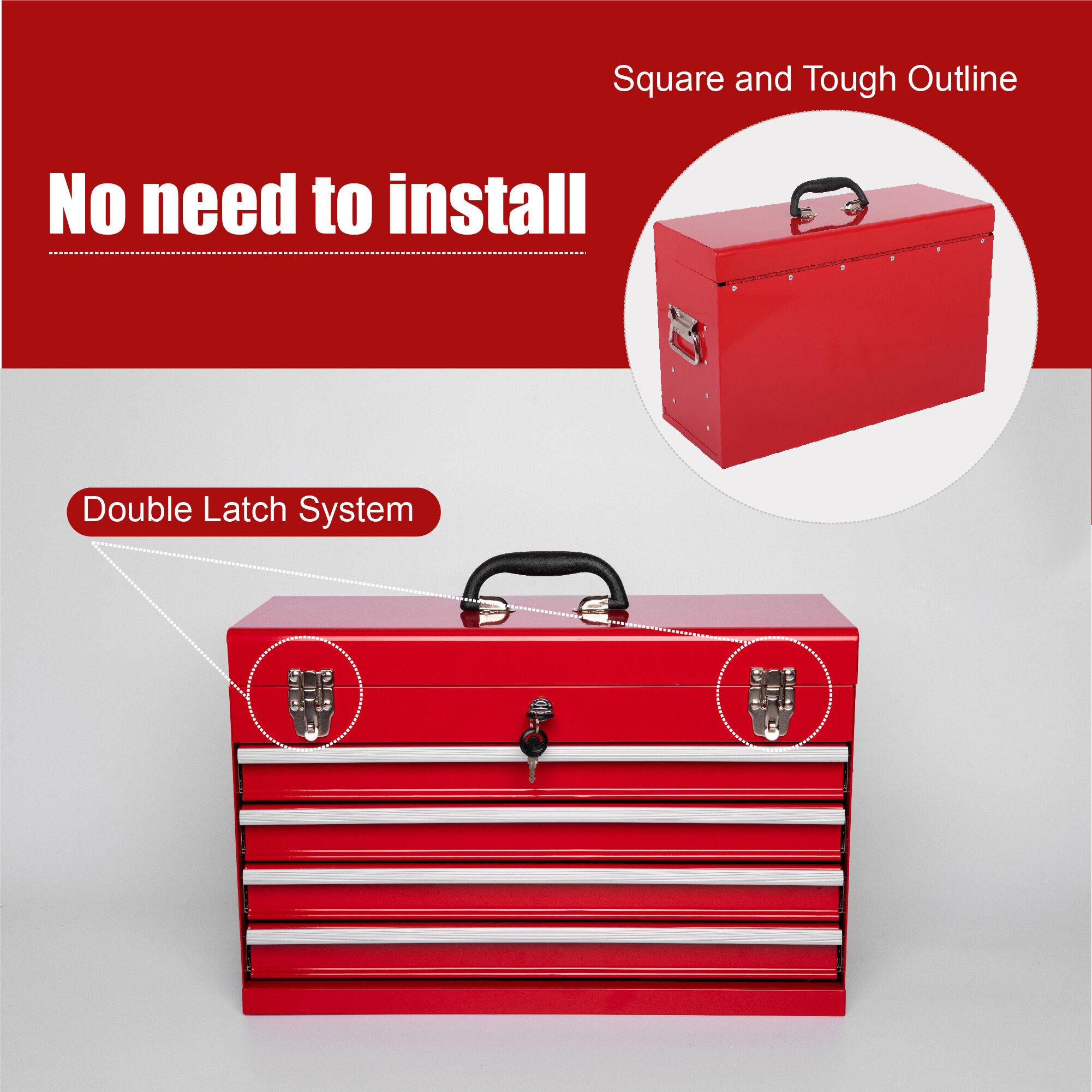 Tool Boxes Heavy Duty Metal Tool Box, 21-inch, Portable Metal Tool Box with 4 Drawers, Small Tool Chest with EVA Liners, Ball Bearing Slide Drawers Locking & Powder Coated Finish, Multi-Function Tool