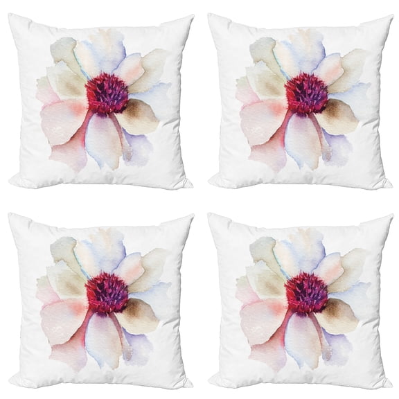 Ambesonne Watercolor Throw Pillow Cover 4 Pack, Flower Blossom Art, 18", Fuchsia Cream
