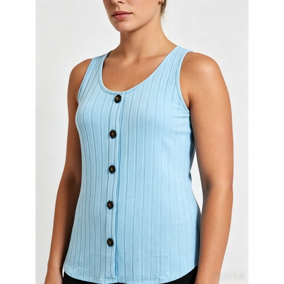 ZunFeo Womens Ribbed Tank Top Square Neck Sleeveless Shirt, Blue Comfort Stretch Casual Plus Size Tops,Size S