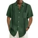 thumbnail image 2 of Designer Spring Summer Men's Casual Cotton Linen Solid Color Short Sleeve Shirts Loose Shirts L, 2 of 4