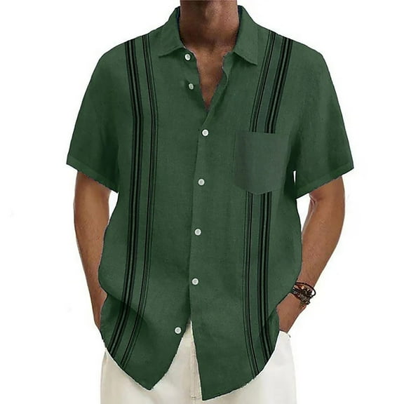 Shirts Men,Mens Short Sleeve Guayabera Shirts Linen Cotton Button Down Mexican Embroidered Cuban Wedding Shirt Summer Beach Tops,Green,L