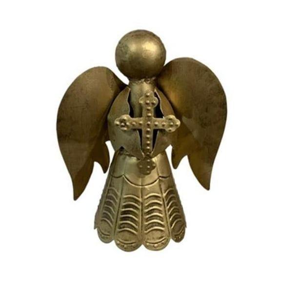Metrotex Designs 62126 Angel Figurine with Cross Centerpiece, Gold