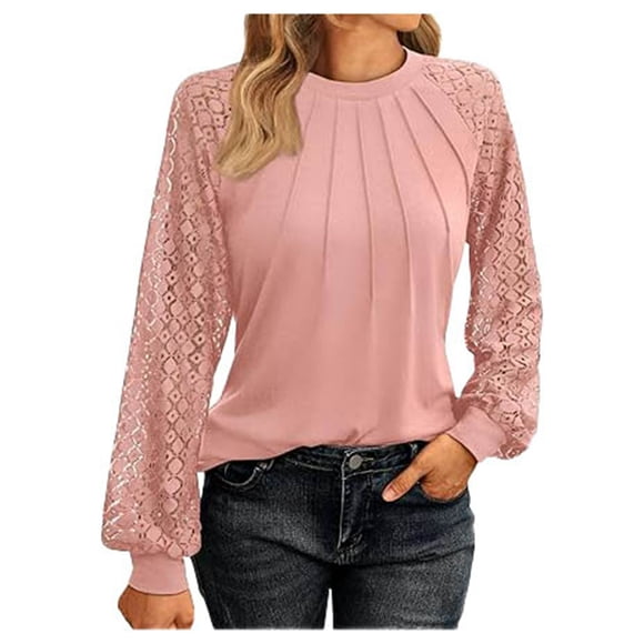 XDZJLR Womens T Shirt Long Sleeve Cut Out Lace Business Casual Fall Fashion Clothing Knit Y 2K Tops