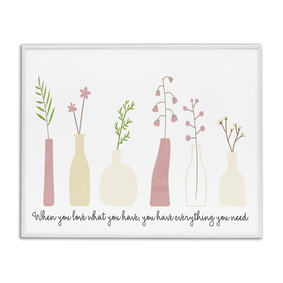 Stupell Industries Shabby Chic Love What You Have Uplifting Quote Mixed Flowers White Framed Giclee Art, 14 x 11, by Kim Allen