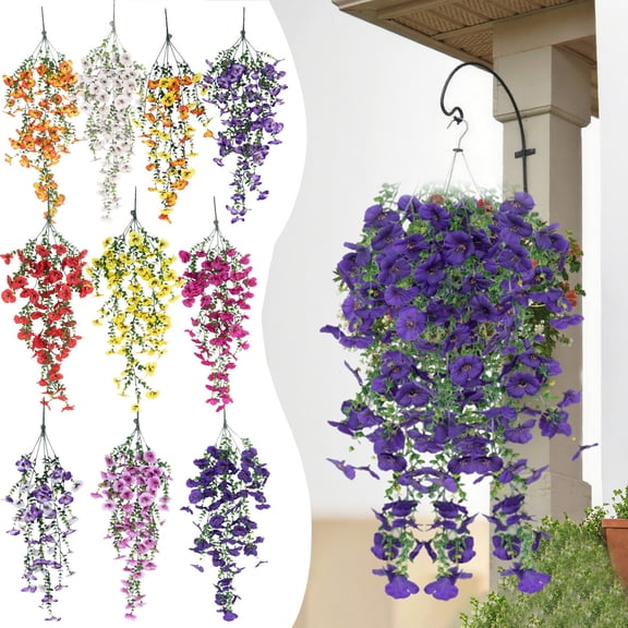 Dailihome Artificial Hanging Flowers for Outdoors, Realistic White Petunia Hanging Vine, Fake Morning Glory Trailing Plants for Porch Patio Garden Decor, 29.5 in, 1pc