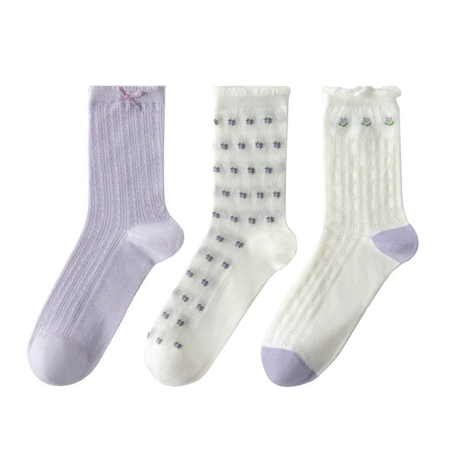 Calcetines bonitos para mujer, calcetines escolares transpirables de encaje suave, estampado de flores de dibujos animados con volantes de frutas, te hacen especial