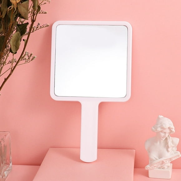 Espejo de mano con mango cuadrado de tamaño pequeño, espejo de maquillaje portátil, espejo de mano con impresión, espejo pequeño de plástico HD