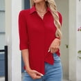 thumbnail image 2 of UDAUDU Womens Button Down Shirts 2026 Slim fit 3/4 Sleeve Stretch Dress Shirts Work Shirt Wrinkle Free Office Blouses Red 2XL, 2 of 6