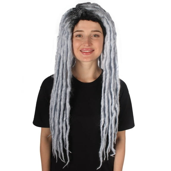 HPO Adult Women's Long Dreadlocks Wig - Dark Grey Dreadlock with Dark Roots - Capless Cap Design