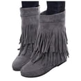 thumbnail image 3 of iOPQO Women's Ankle Boots Fringed Boots Women Fashion Increased Flat Bottom Wedges Short Boots Suede Boots tassel boots women's fashion Grey 35, 3 of 5