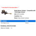 thumbnail image 2 of Brake Master Cylinder - Compatible with 1966 Dodge Coronet, 2 of 2