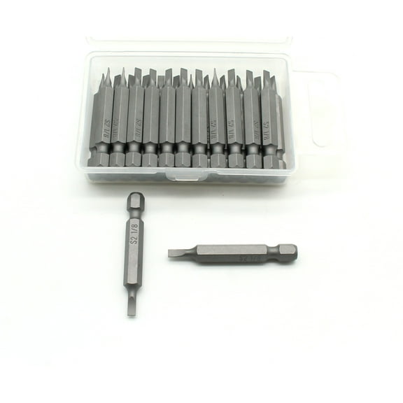 TMAX 25 pc 1/8 Inch Slotted Flat Head Screwdriver Impact Ready 2 Inch Length Insert Bits Hex Shank with Quick Release Slot