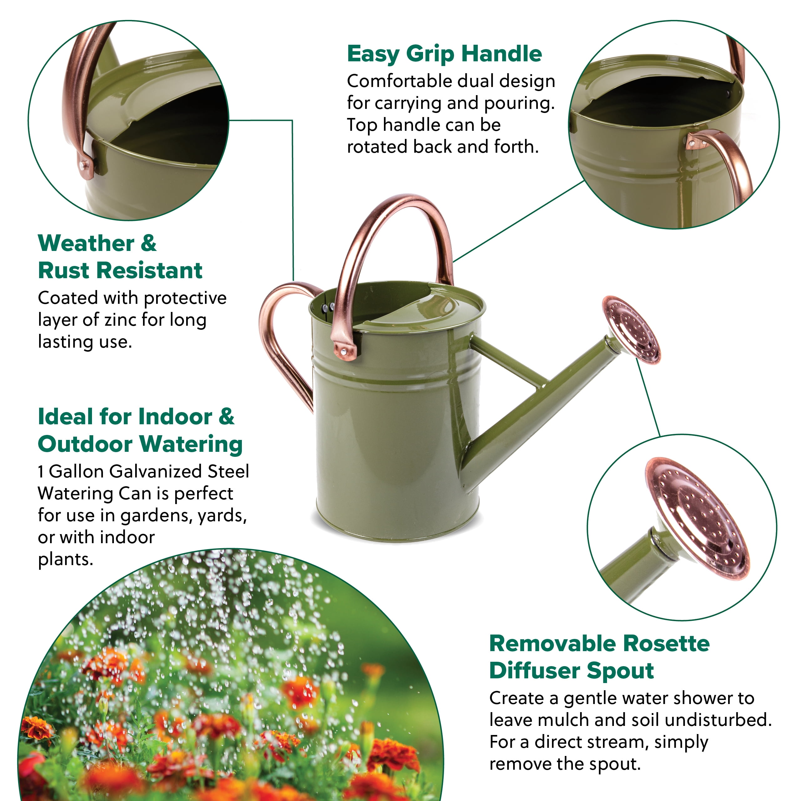 Gardman R34882X 1 gal Watering Can, Green & Copper