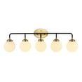 thumbnail image 2 of JONATHAN Y Caleb 38" 5-Light Contemporary Transitional Iron/Glass LED Vanity Light, Brass Gold/Black/White, 2 of 13