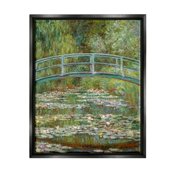 Stupell Industries Bridge Over Lilies Monet Classic Painting Jet Black Framed Floating Canvas Wall Art, 16x20, by Claude Monet